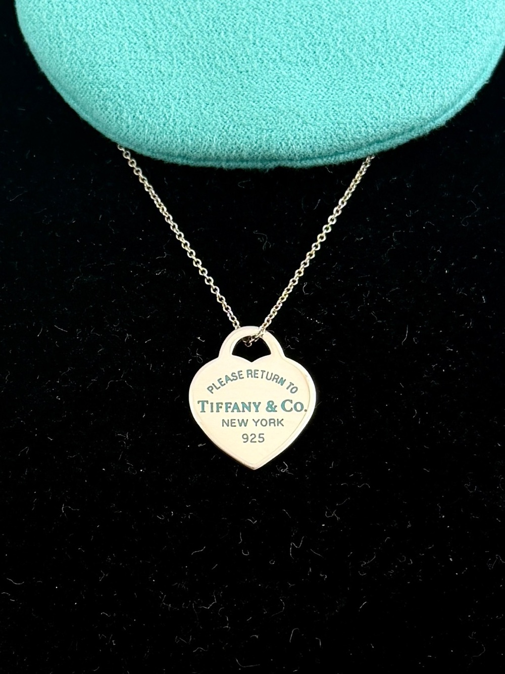 TIFFANY & CO. Sterling 16mm Blue Enamel Return To Tiffany Heart Necklace COA*